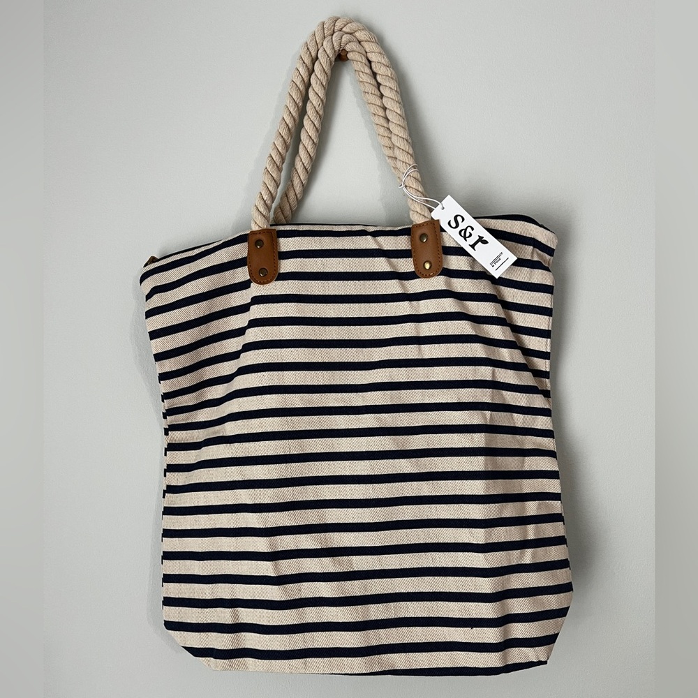 Summer & Rose Navy and Cream Canvas Tote